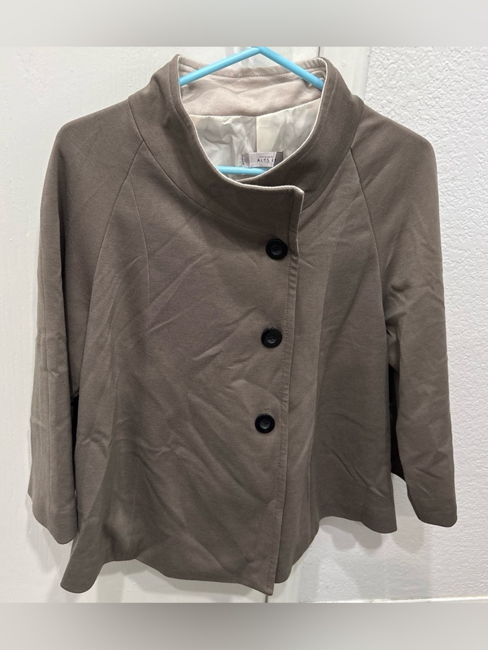 Women’s Taupe Short Pea Coat with Stand Collar